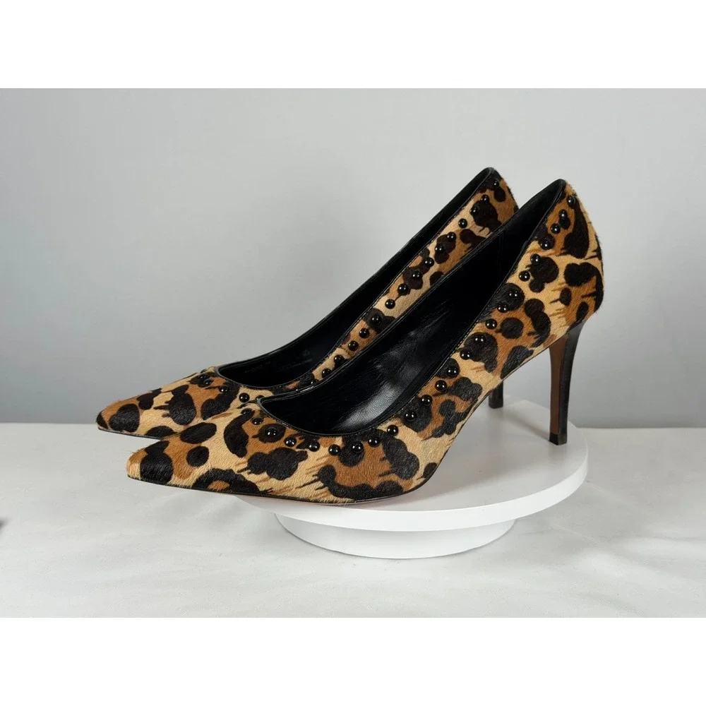 Coach Smith Rivets Leopard Haircalf Studded‎ Pointed Toe Pumps 9.5B